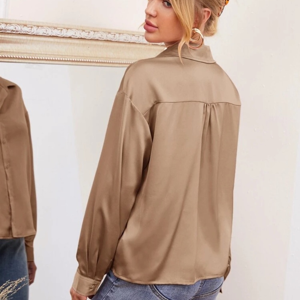 Satin silky button up blouse oversized dusty pink - Picture 5 of 7